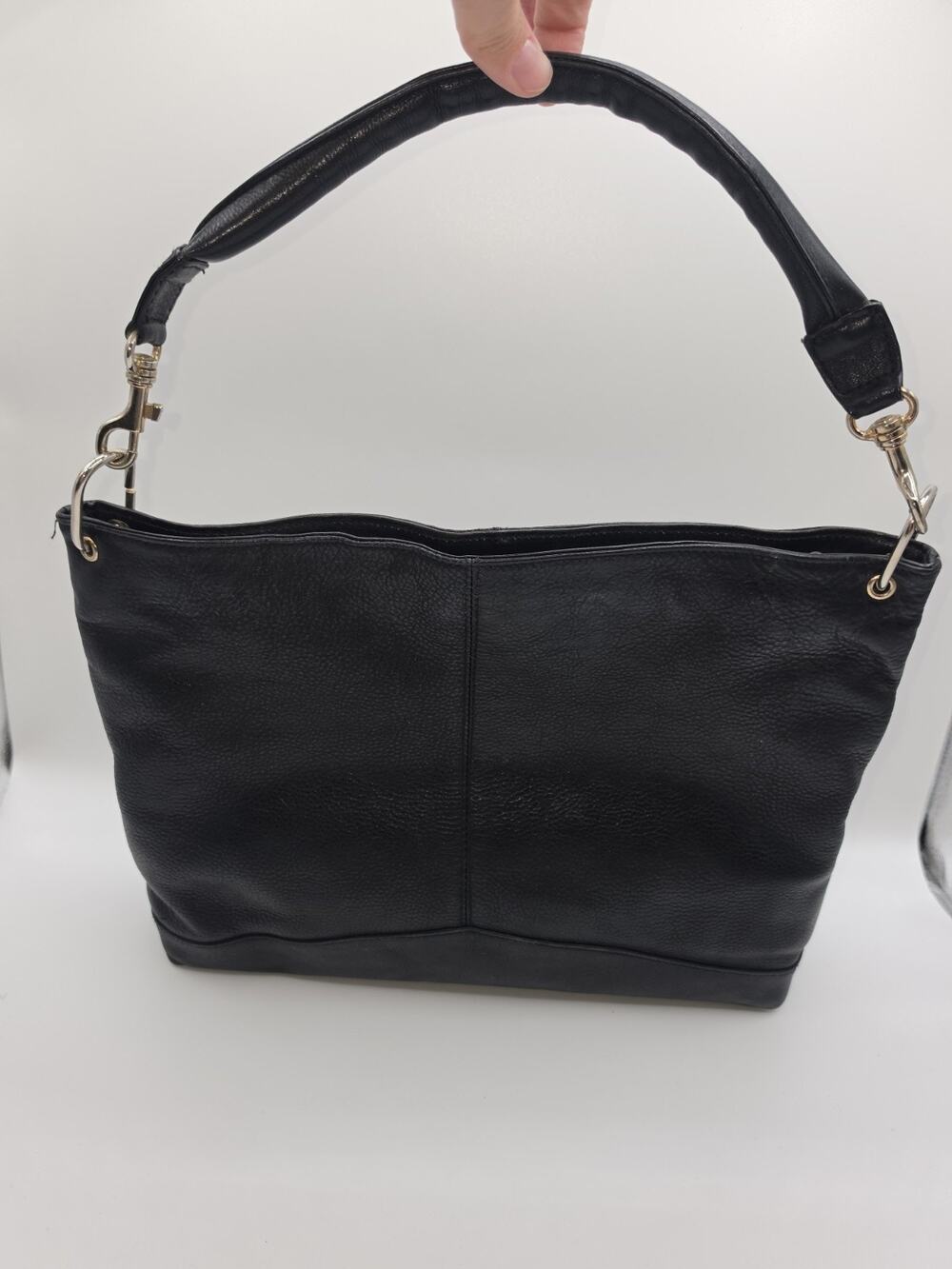 Giani Bernini Black Pebbled Leather Hobo Shoulder Bag Purse Gold Hardware